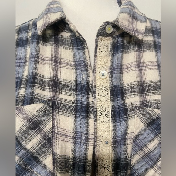 Anthropologie Holding Horses women's S mixed media flannel with ruffle back EUC - Picture 5 of 9